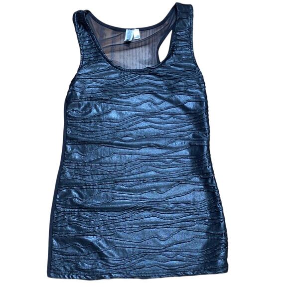 BKE Black Zebra Metallic Textured Tank Top Sheer Back Size S Grunge Alt Rock Emo - Picture 2 of 7